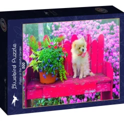 Puzzle Filhote de cachorro no jardim colorido