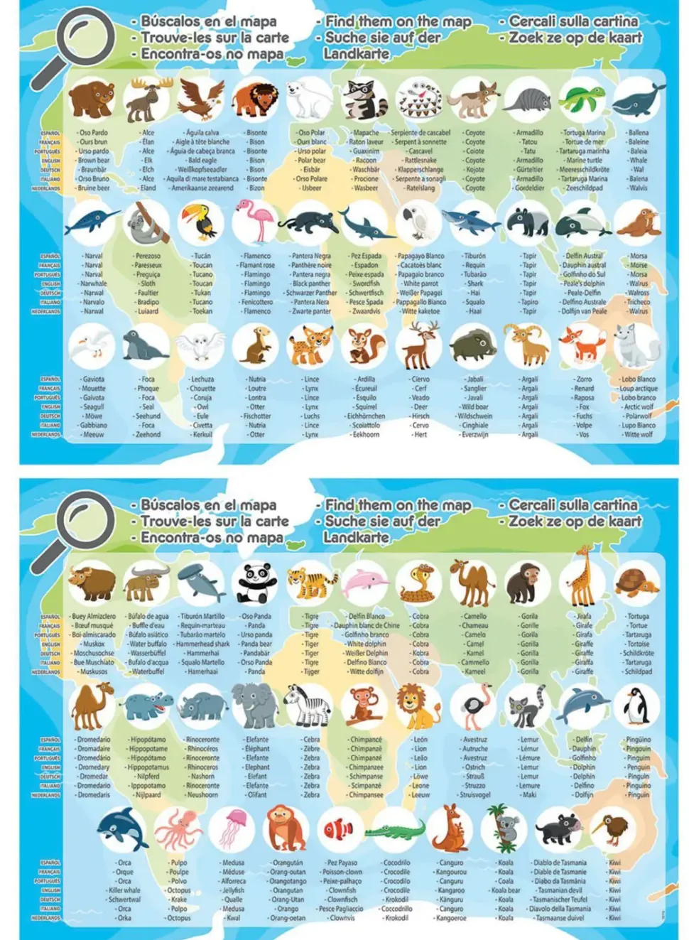 Puzzle Mapa mundial com animais