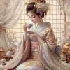 Puzzle Pintura de diamante: mulher japonesa tomando chá 30x40 cm