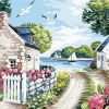 Puzzle Pintura diamantada: Casas à beira do lago 30x40 cm
