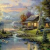 Puzzle Pintura diamantada: Chalé de montanha à beira do lago 30x40 cm
