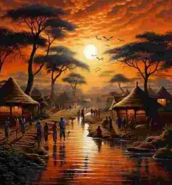 Puzzle Pintura diamantada: Pôr do sol na África 30x40 cm