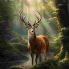 Puzzle Pintura diamantada: Veado no riacho da floresta 30x40 cm