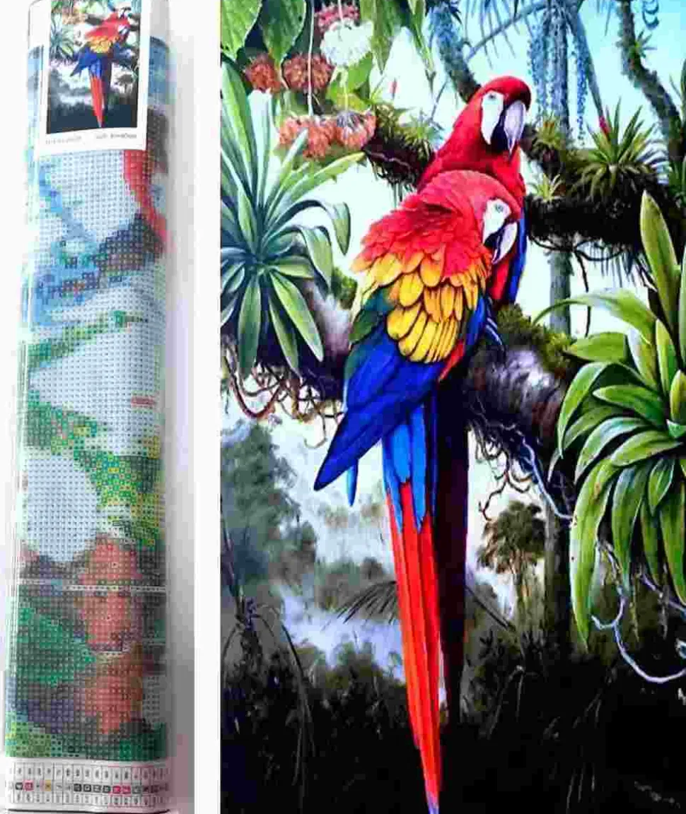 Puzzle Pintura diamante: Papagaios coloridos 80x40cm