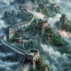 Puzzle Pintura Diamant: Grande Muralha da China no nevoeiro 30x40cm