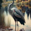 Puzzle Pintura Diamant: Grou no lago 30x40cm