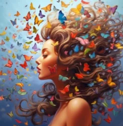 Puzzle Pintura Diamant: Mulher borboleta 30x40cm