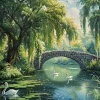 Puzzle Pintura Diamant: Ponte de pedra sobre o rio 30x40cm