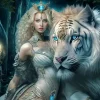 Puzzle Pintura Diamant: Rapariga com um tigre 30x40cm