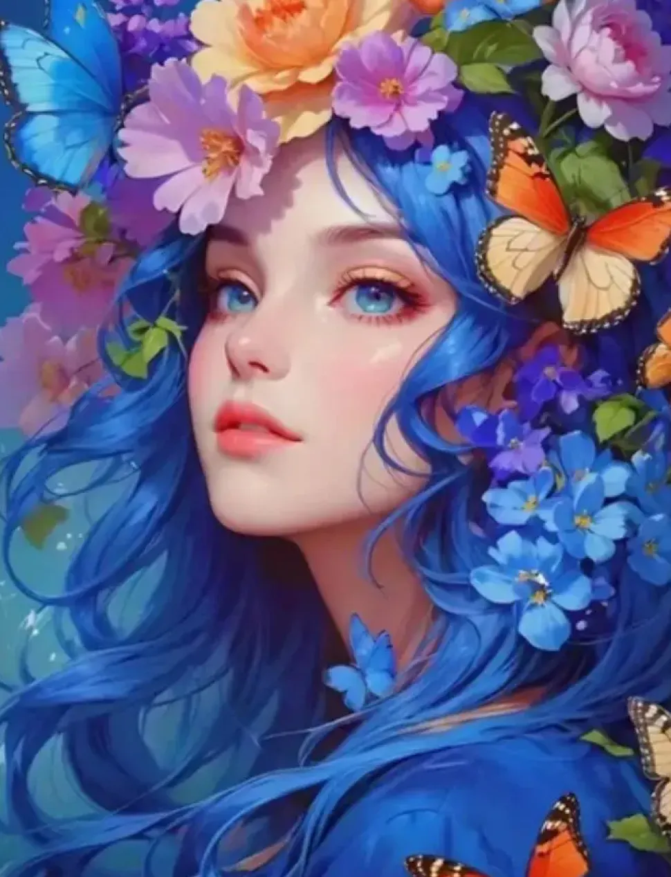 Puzzle Pintura Diamant: Rapariga com flores no cabelo 30x40cm