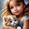 Puzzle Pintura Diamant: Rapariga com um gato 30x40cm