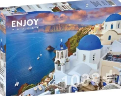 Puzzle Vista de Santorini com barcos